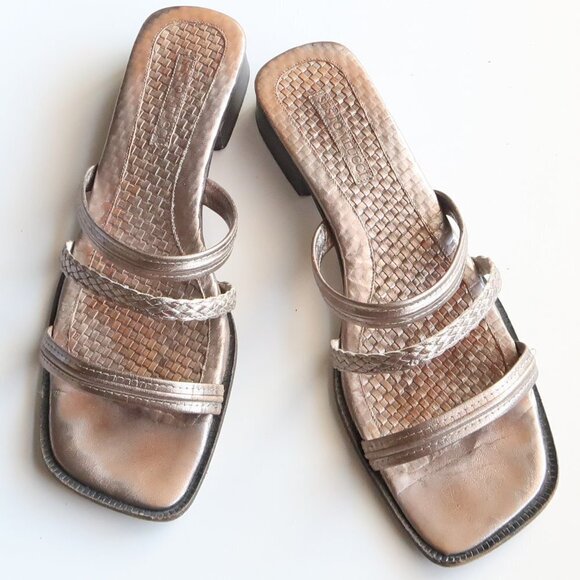 Sesto Meucci Silver Leather Square Toe Strappy Mule Sandals Block Heel Slides 10 - Picture 5 of 16
